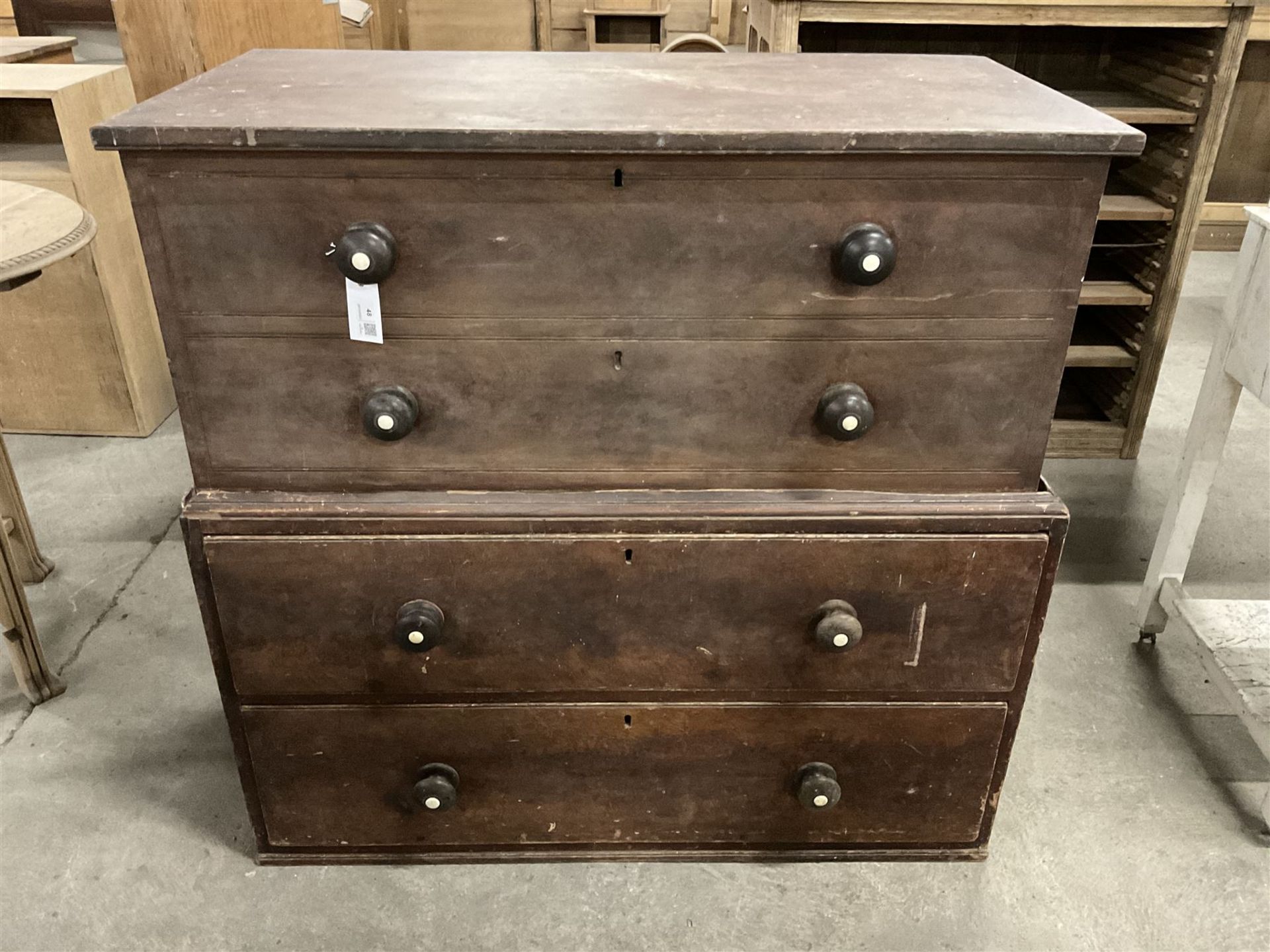 19th century scumbled pine mule chest