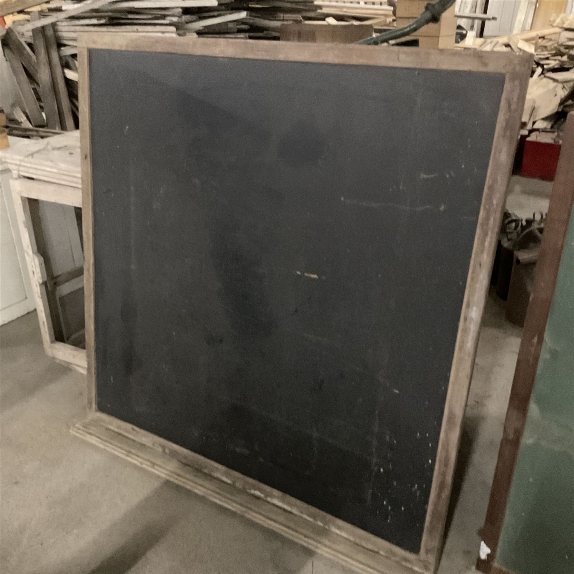 20th century mahogany framed 'Notice Board' (128cm x 119cm); and a wooden framed chalkboard (128cm x - Image 3 of 3