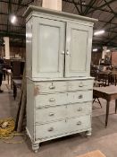 19th century pale blue painted pine housekeepers cupboard