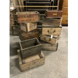 Ten vintage wooden boxes