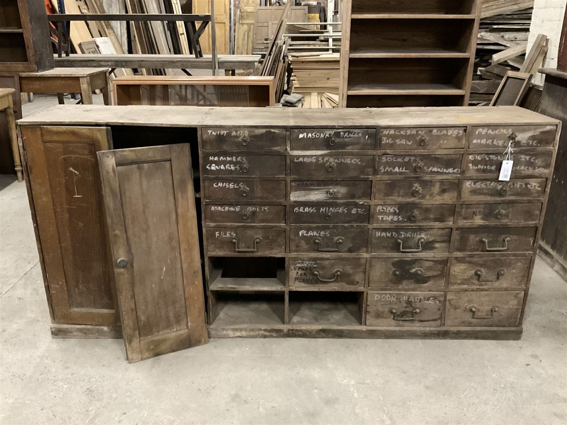 19th century pine multi-drawer workshop cabinet