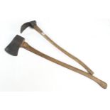An American pattern felling axe and a long handled adze G+