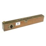 A rare 12" brass framed rosewood inclinometer level by RABONE with adjustable brass foot G++