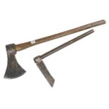 A French felling axe by TALABOT and a froe G