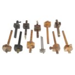 Three rosewood and brass mortice gauges and 8 others G