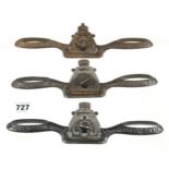 Three decorative flat spokeshaves by PRESTON with orig irons G