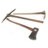 A pick axe, axe and adze G