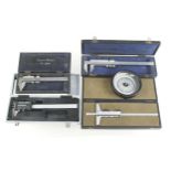 Three engineer's vernier caliper gauges and a depth gauge all in orig boxes G+