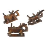 Three handled plough planes, one by JAMES REID, one with Thomas Nichol style locking nut with 1871