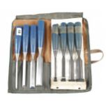 Two sets of 4 bevel edge chisels by STANLEY with composite handles G+