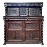An oak court cupboard, partly 17th century.