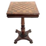 An early Victorian yew wood pedestal chess table.