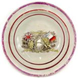 A Scott of Sunderland commemorative Crimea pink lustre soup plate.