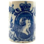 A George III pearlware blue and white mug.