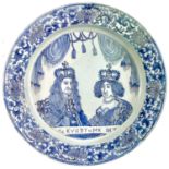 A William & Mary blue and white Delft Coronation dish.