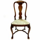 A George I style walnut, shell carved and inlaid dining chair.
