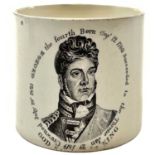 A George IV creamware coronation mug.