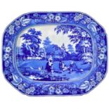 A large blue printed pearlware meat platter circa 1820.