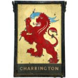 A vintage Red Lion Charrington double-sided pub sign.