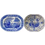 A Davenport blue and white meat plate printed the Bisham Abbey pattern.