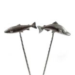 James SUDDABY Two contemporary .999 fine silver 'Salmon' pins.
