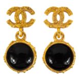 A Chanel black Gripoix pair of CC pendant earrings.
