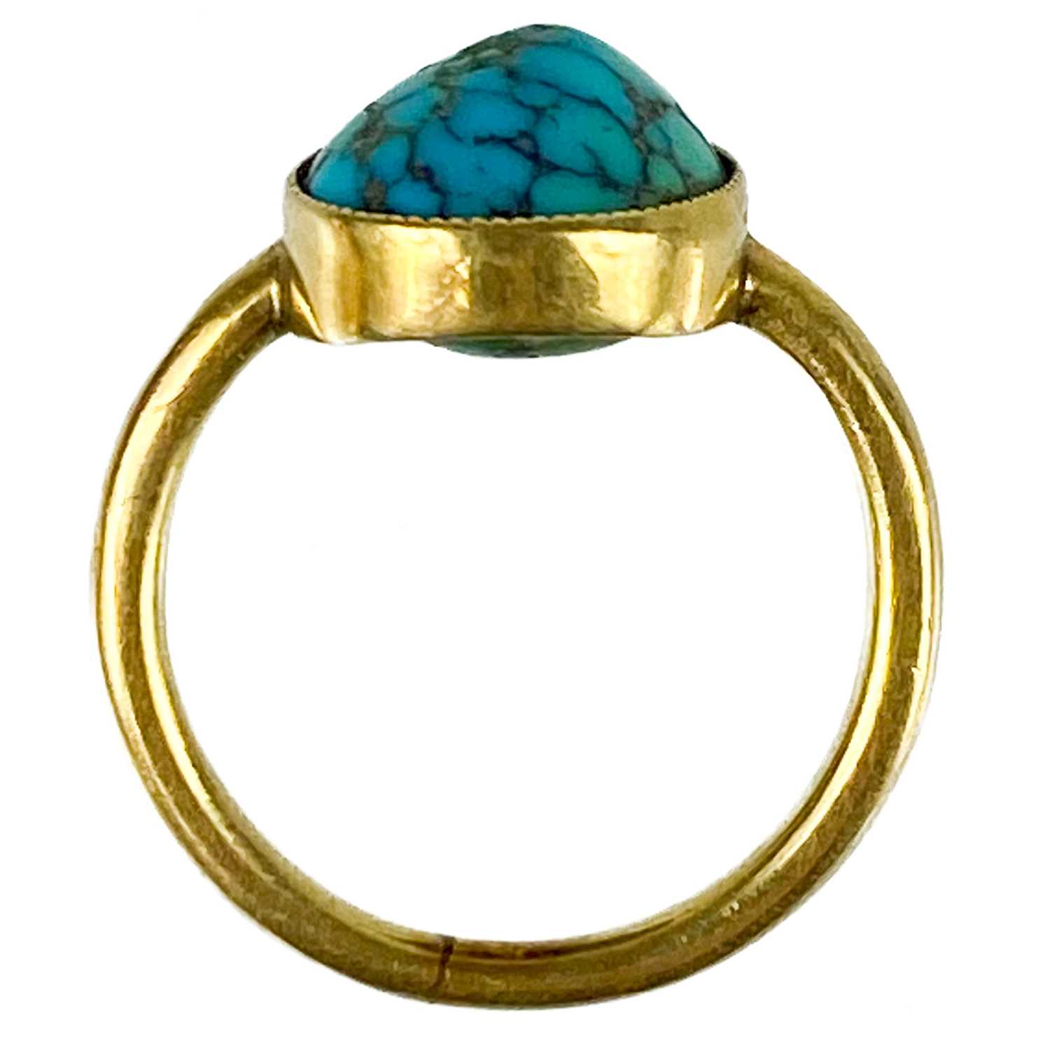 A 19th century high purity gold turquoise set small ring. - Image 2 of 4