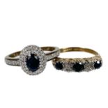 Two 9ct gold diamond and sapphire set rings.