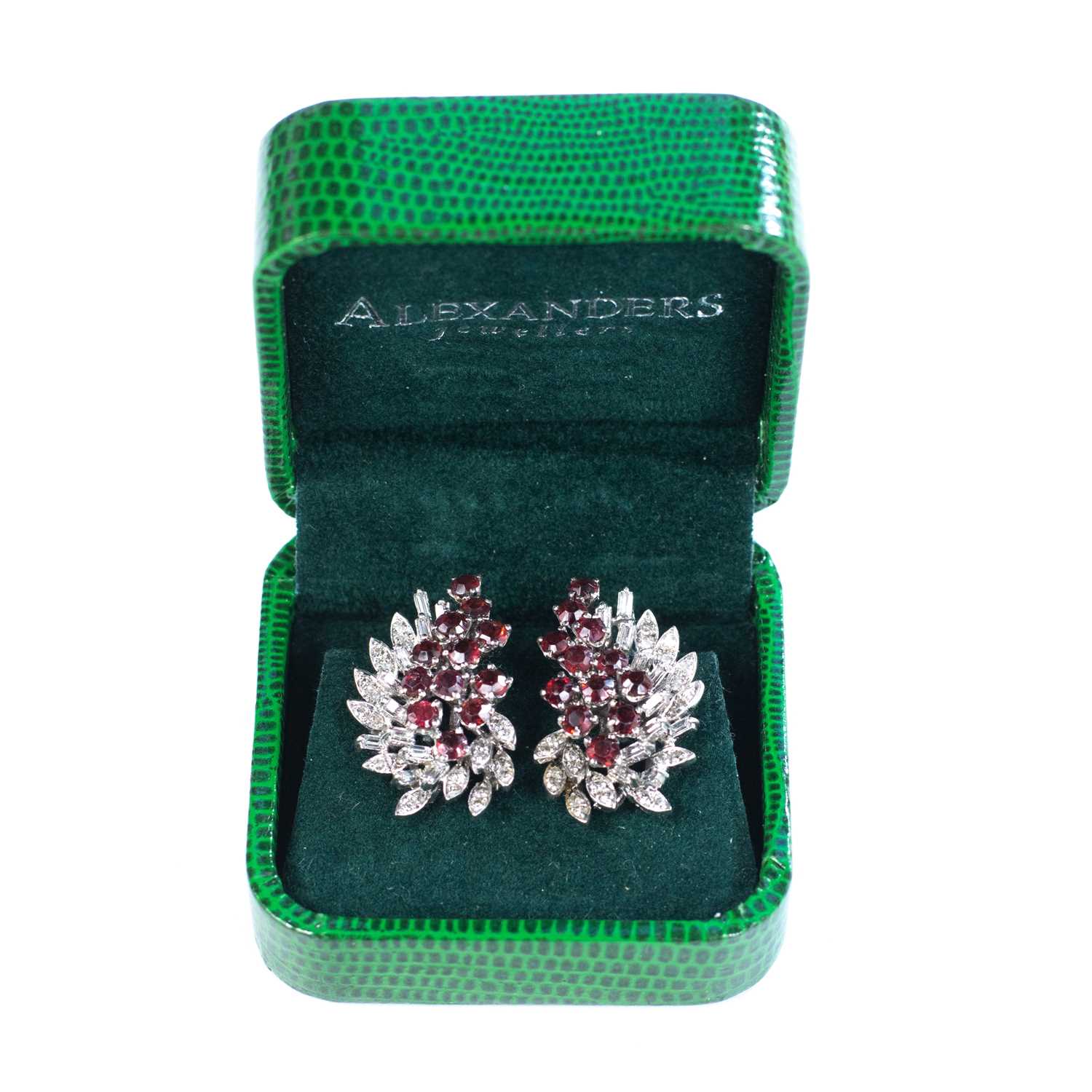 An attractive pair of white gold diamond and ruby clip earrings. - Image 4 of 5