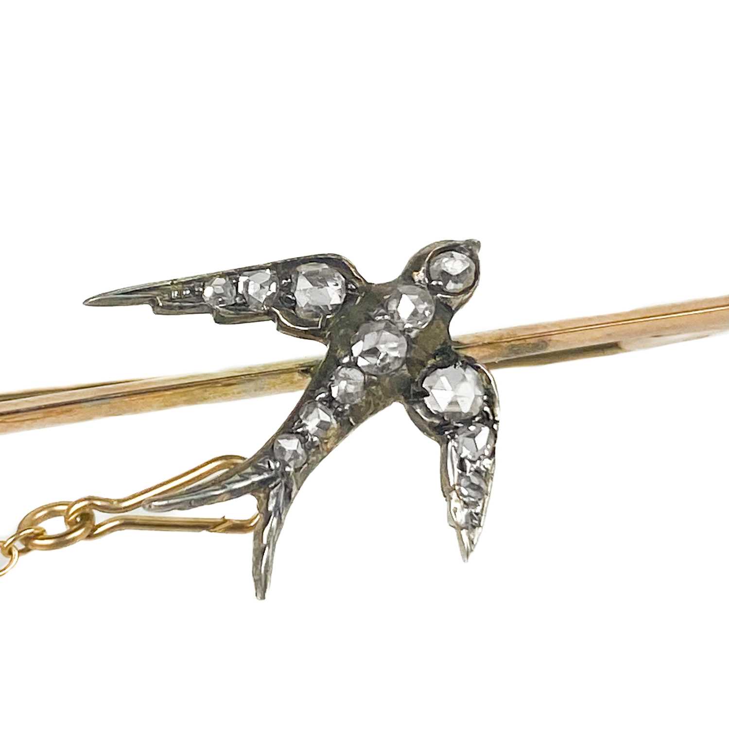 An late Victorian rose gold diamond set Swallow bar brooch. - Image 3 of 3