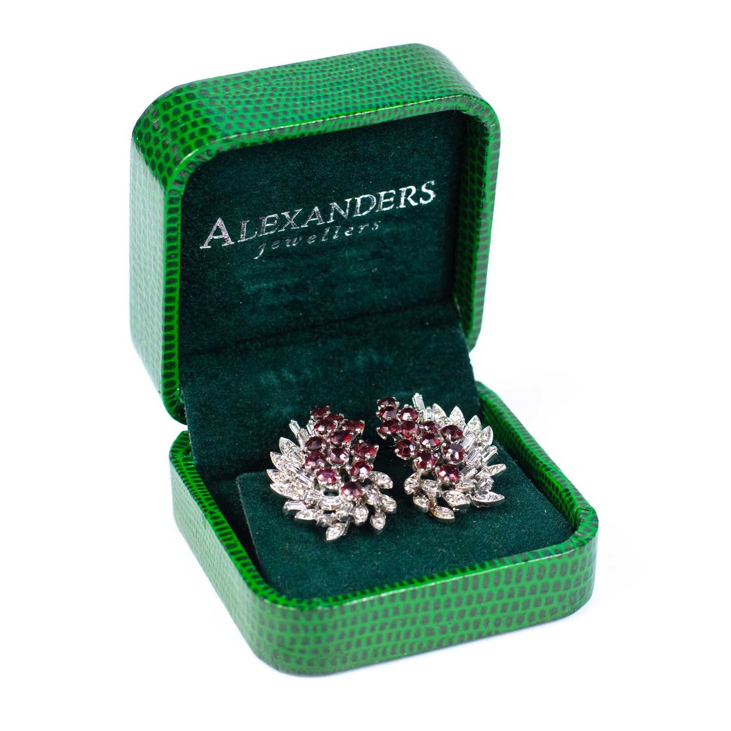 An attractive pair of white gold diamond and ruby clip earrings. - Image 5 of 5