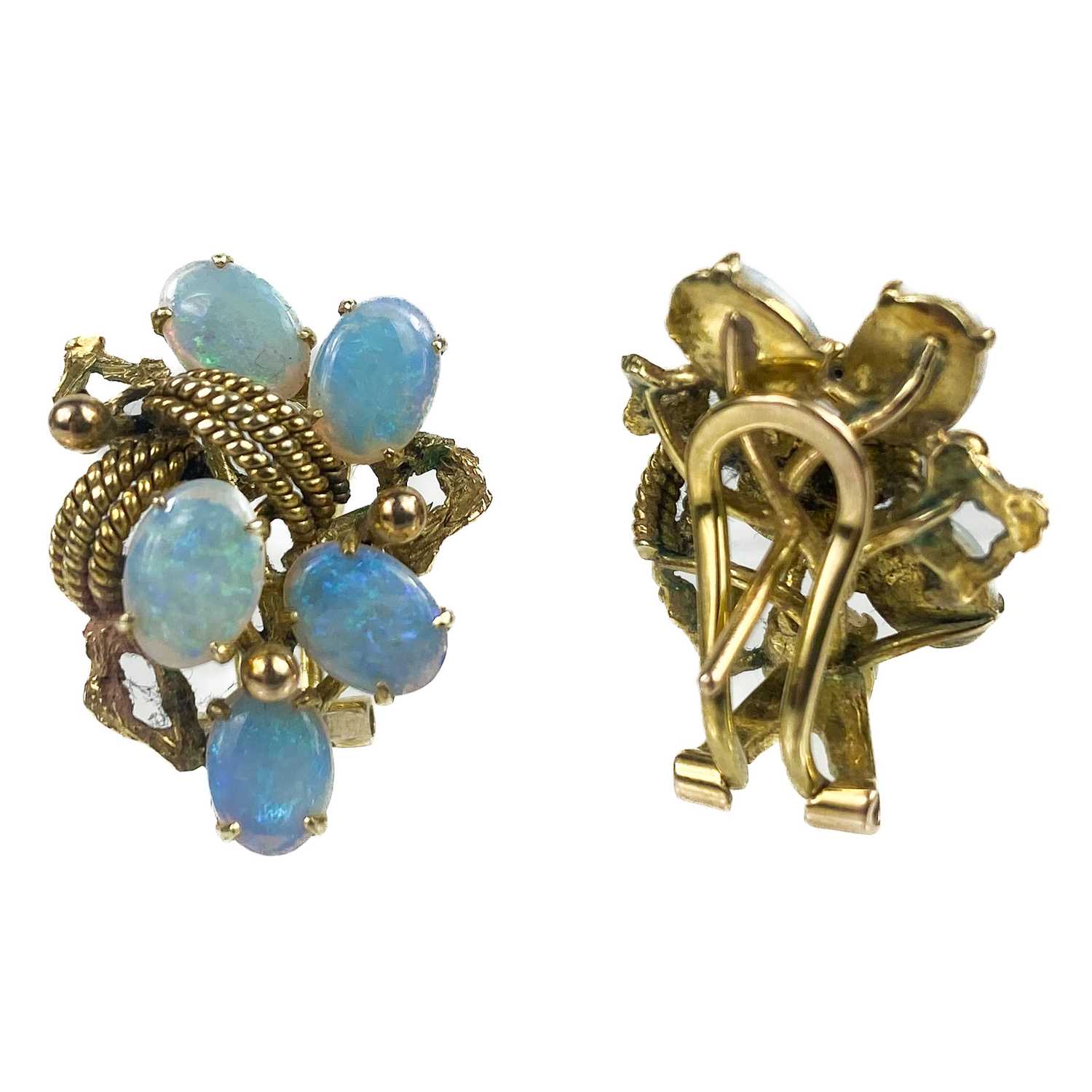 A pair of 18ct gold opal set openwork stud earrings. - Image 4 of 4