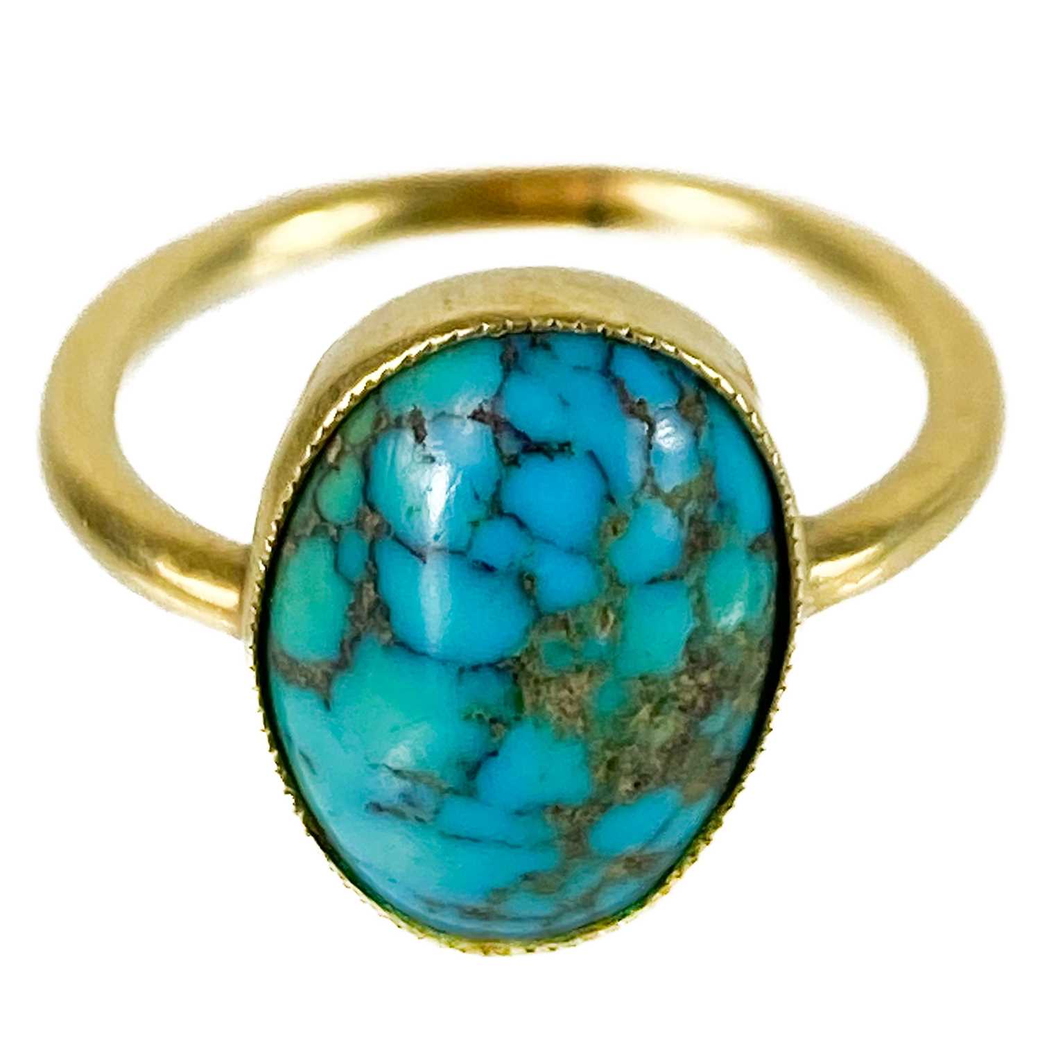 A 19th century high purity gold turquoise set small ring.