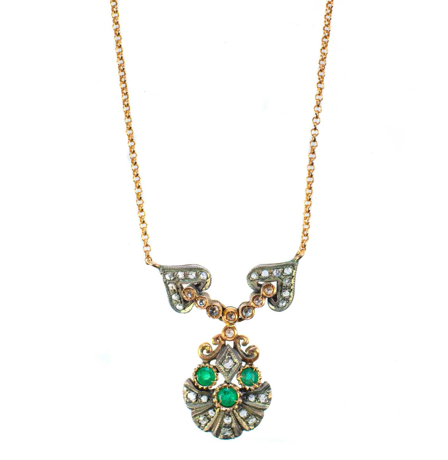 An Italian 12ct rose gold diamond and emerald demi-parure. - Image 4 of 6