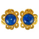 A pair of Chanel Gripoix lapis lazuli set clip earrings.