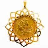 A 1988 full sovereign coin in 9ct pendant mount.
