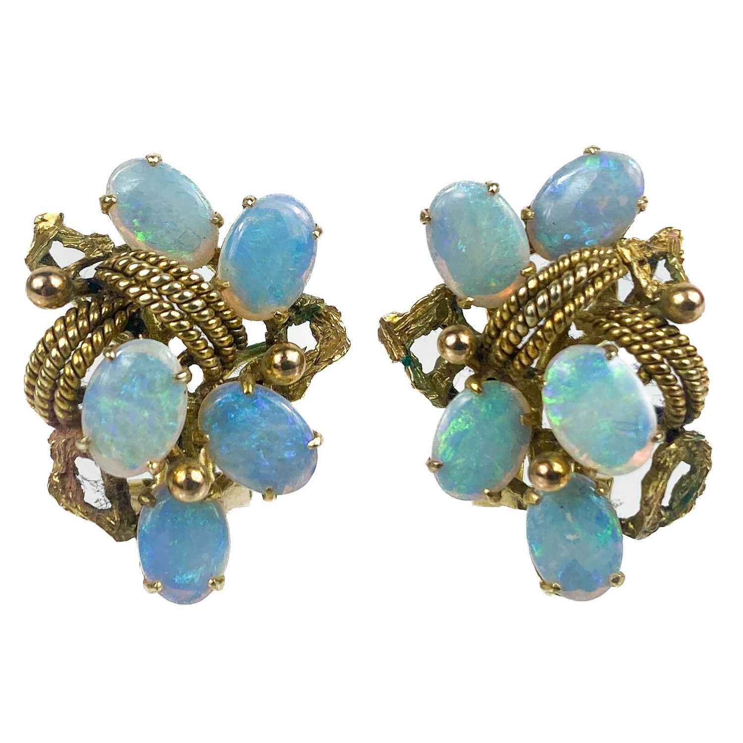 A pair of 18ct gold opal set openwork stud earrings. - Image 3 of 4