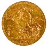 A George V 1914 full sovereign coin.