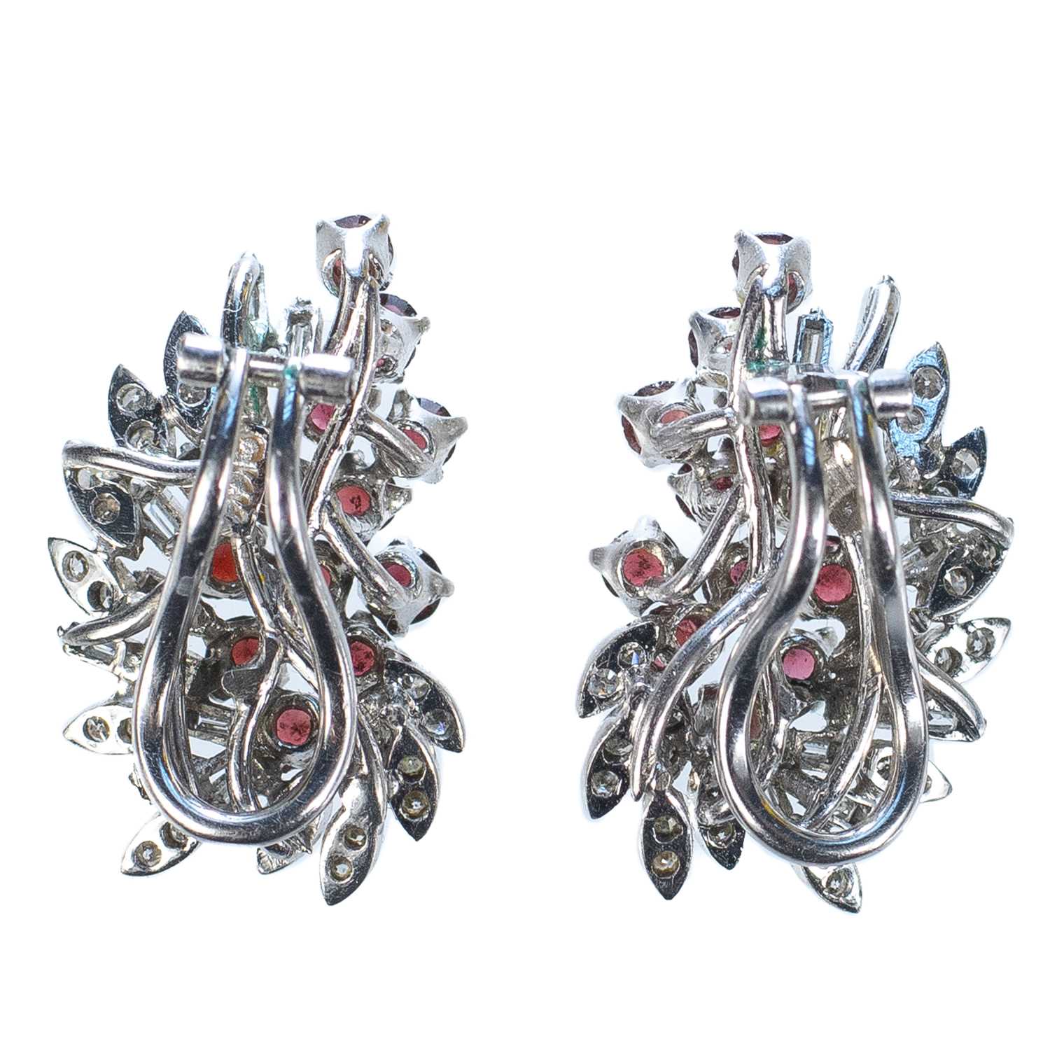An attractive pair of white gold diamond and ruby clip earrings. - Image 2 of 5