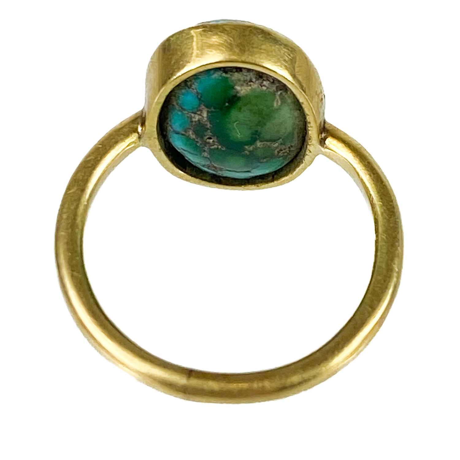 A 19th century high purity gold turquoise set small ring. - Image 3 of 4