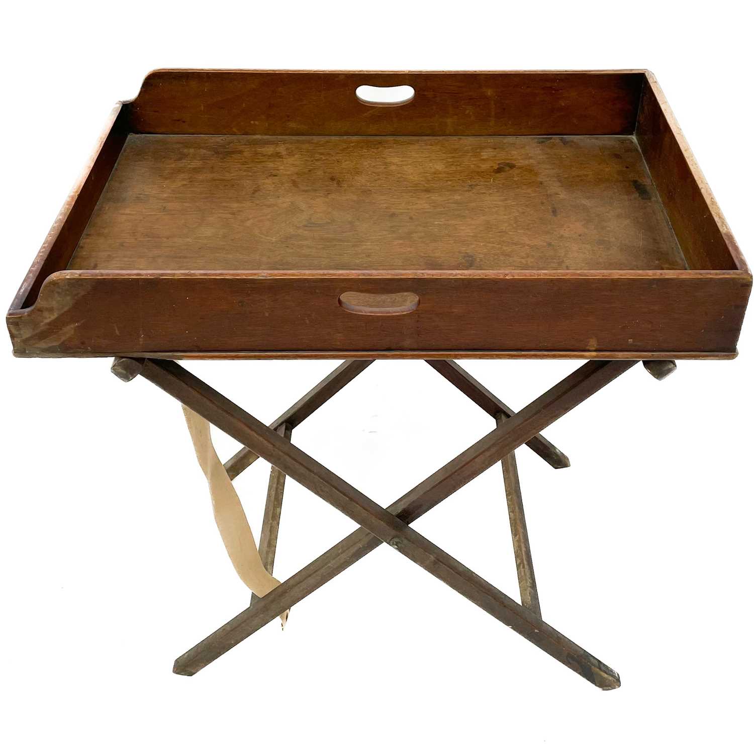 A Victorian mahogany butlers tray with folding stand. - Image 2 of 4