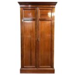 A late Victorian mahogany and satinwood banded wardrobe.