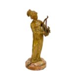 A bronze figure of a female musician by Affortunato Gori.