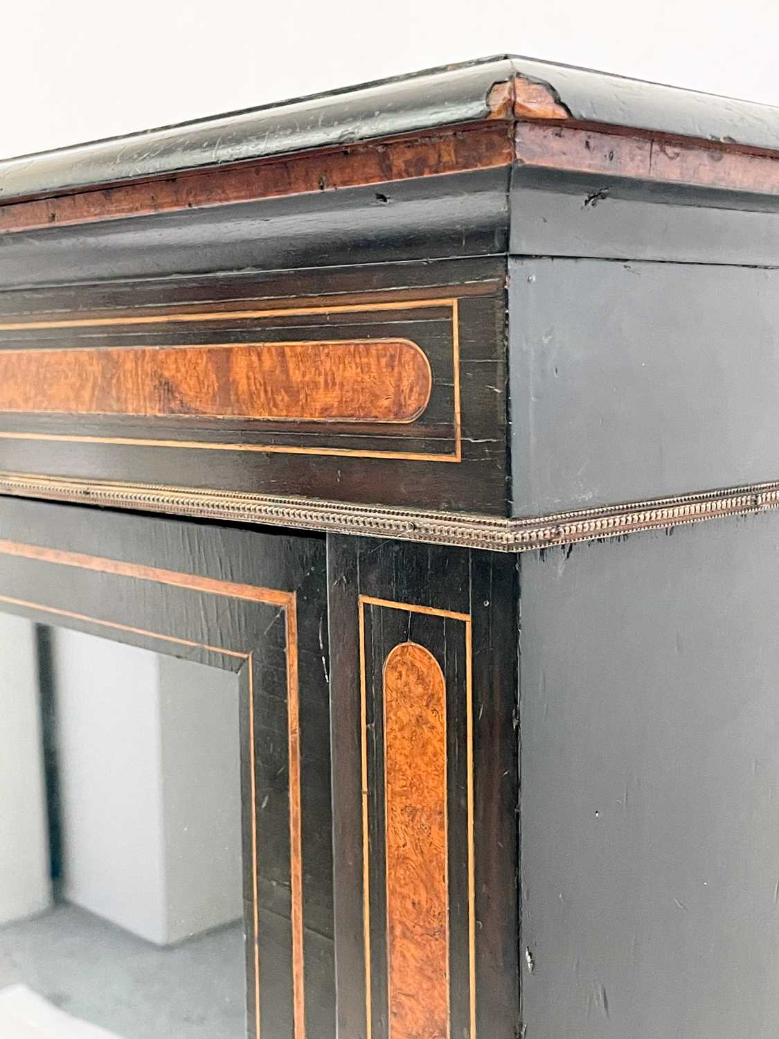 A Victorian ebonised walnut inlaid pier cabinet with brass mounts and boxwood stringing. - Image 4 of 10