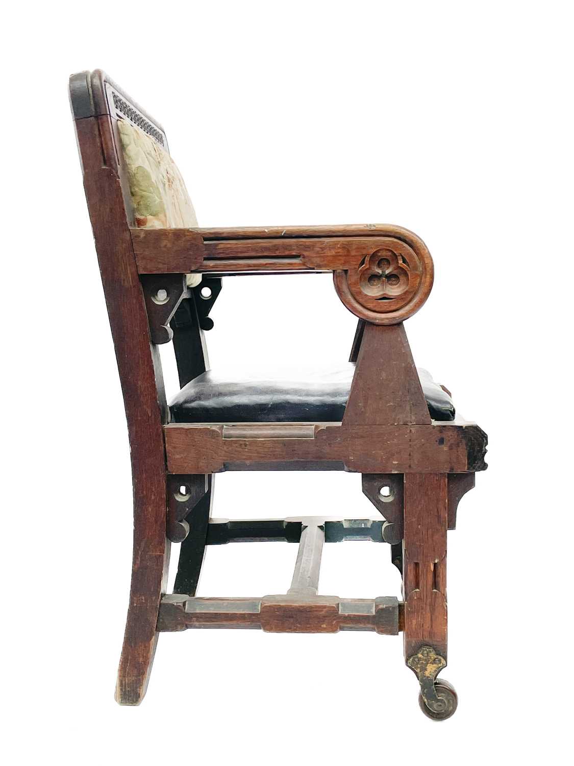 An oak Gothic revival armchair, in the Pugin taste. - Image 7 of 10