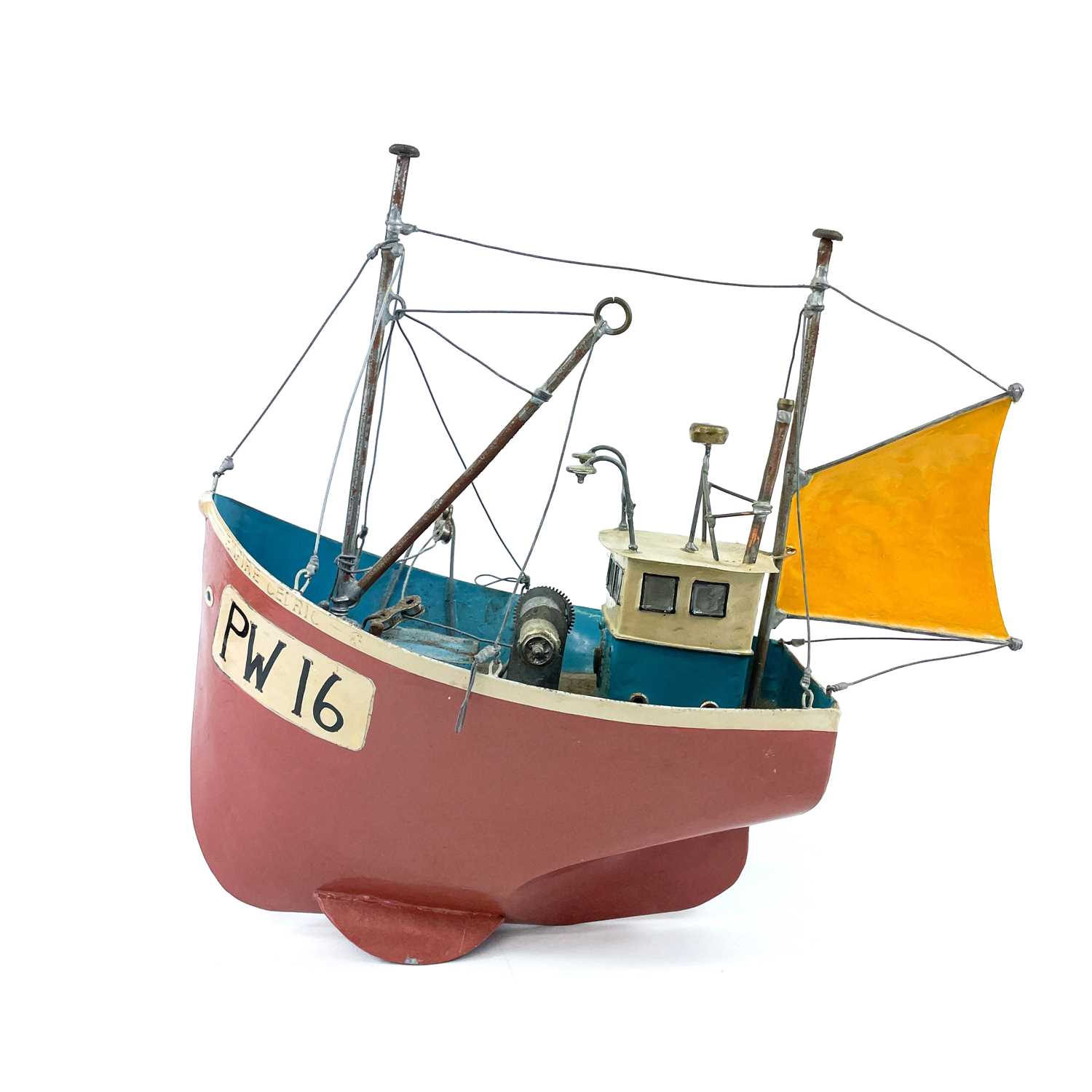 Michael J KING Empire Cedric, a painted tin model fishing boat.