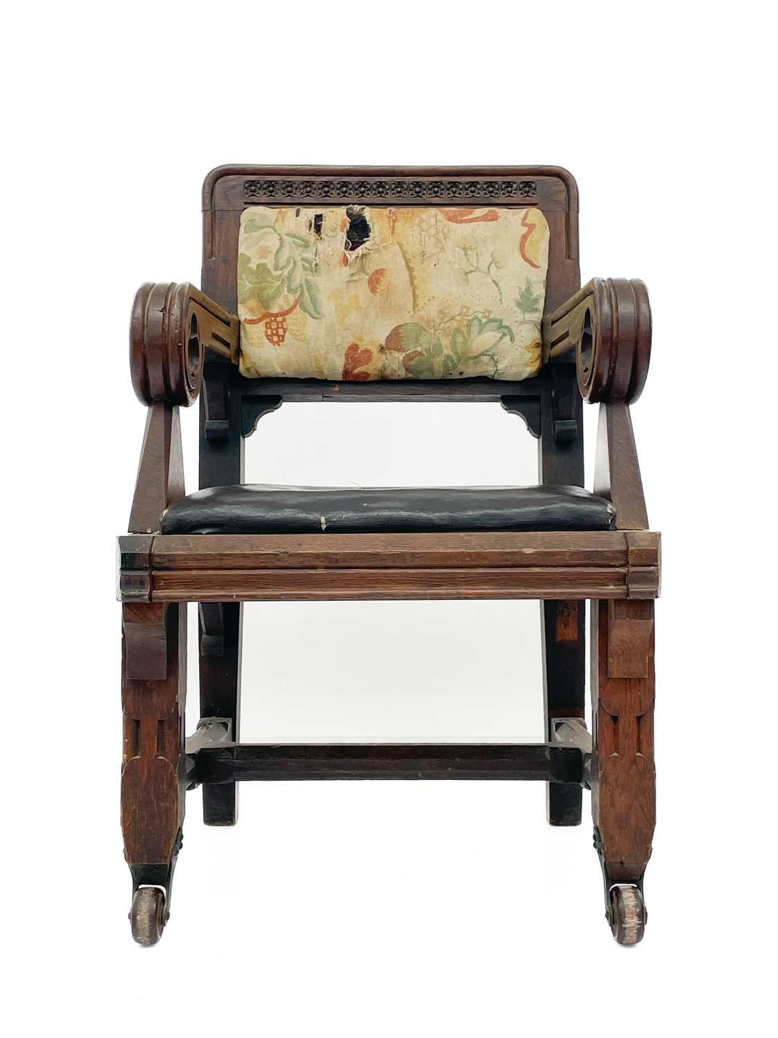 An oak Gothic revival armchair, in the Pugin taste. - Image 3 of 10