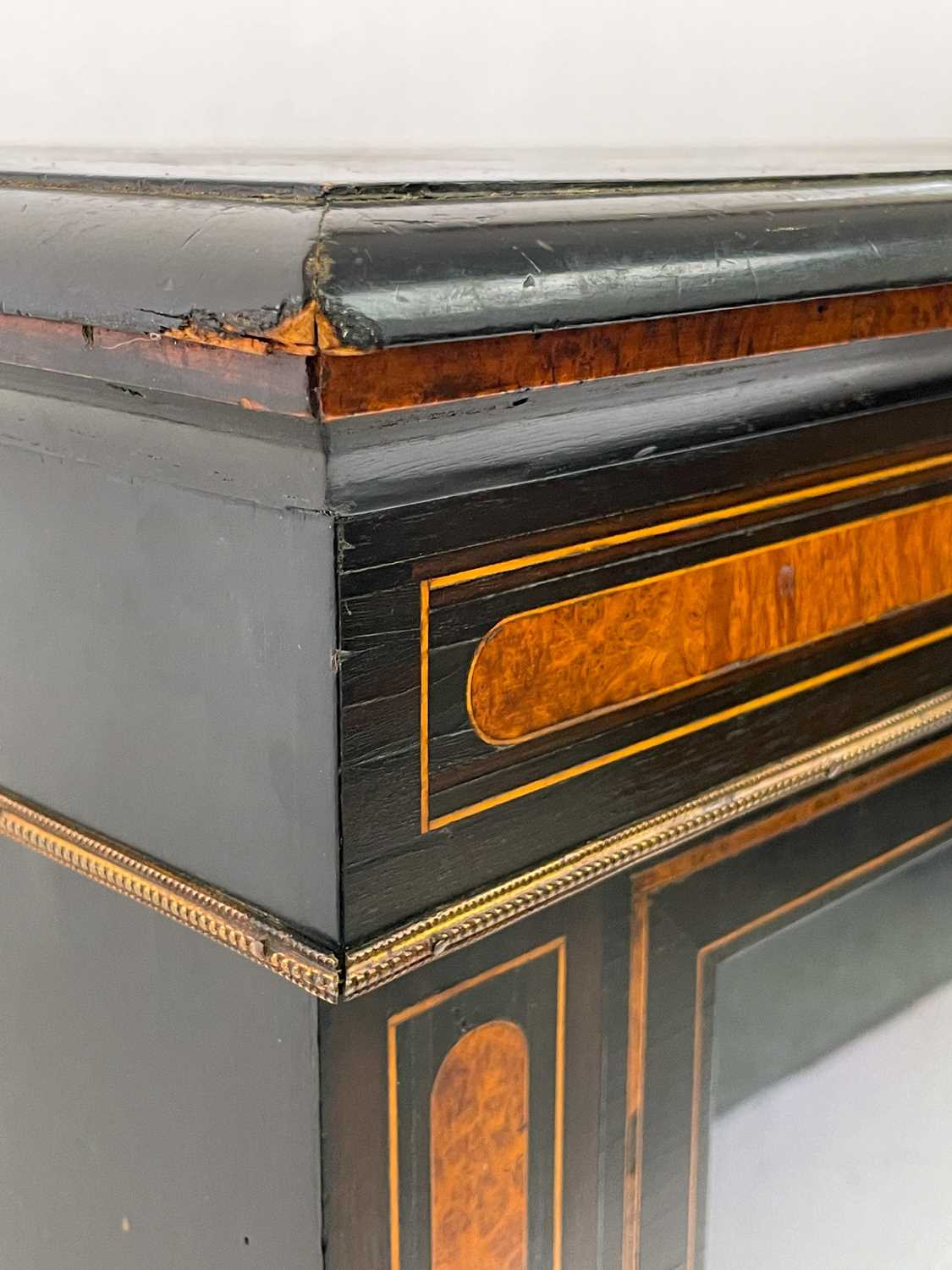 A Victorian ebonised walnut inlaid pier cabinet with brass mounts and boxwood stringing. - Image 6 of 10