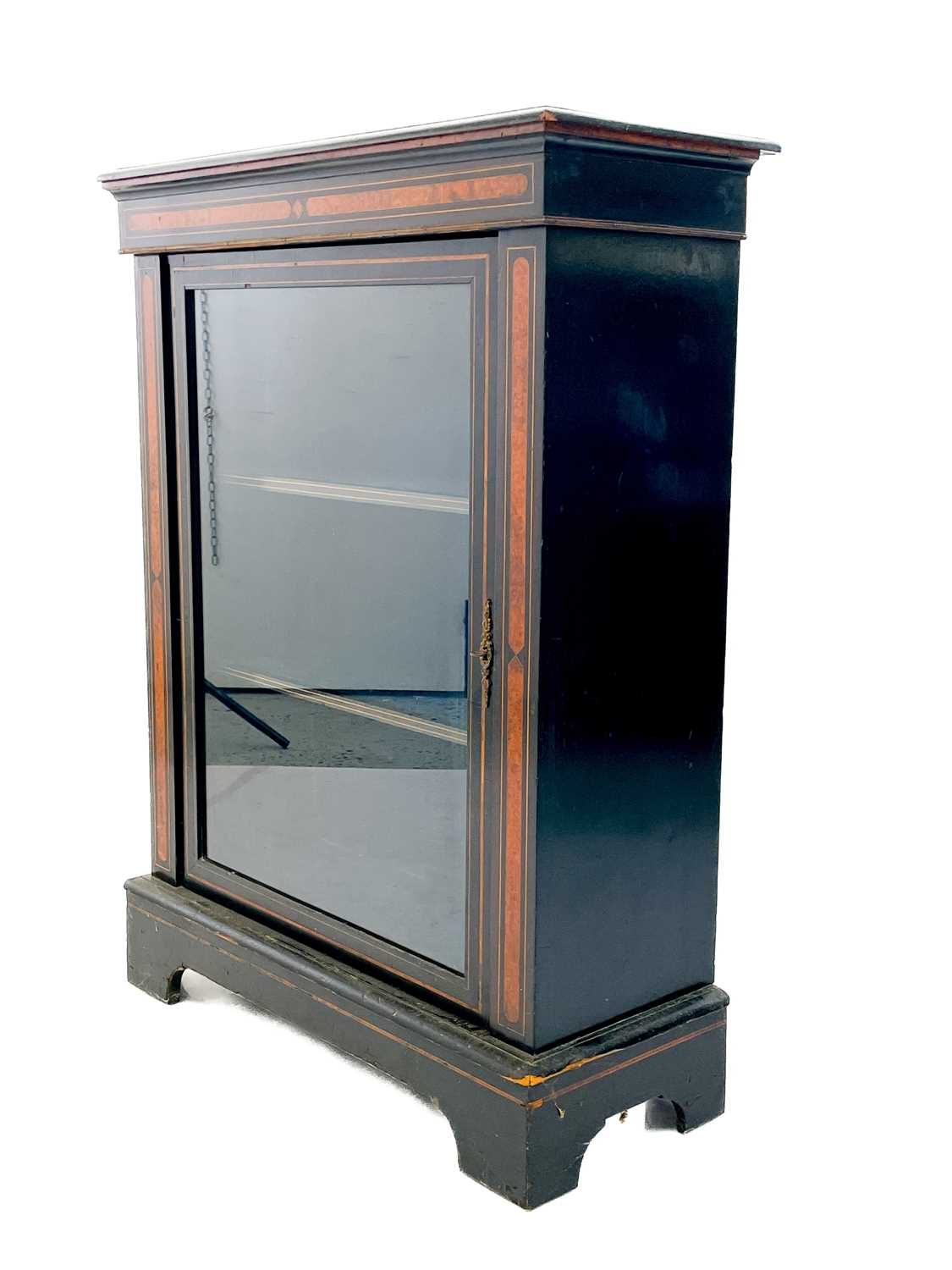 A Victorian ebonised walnut inlaid pier cabinet with brass mounts and boxwood stringing. - Image 5 of 10