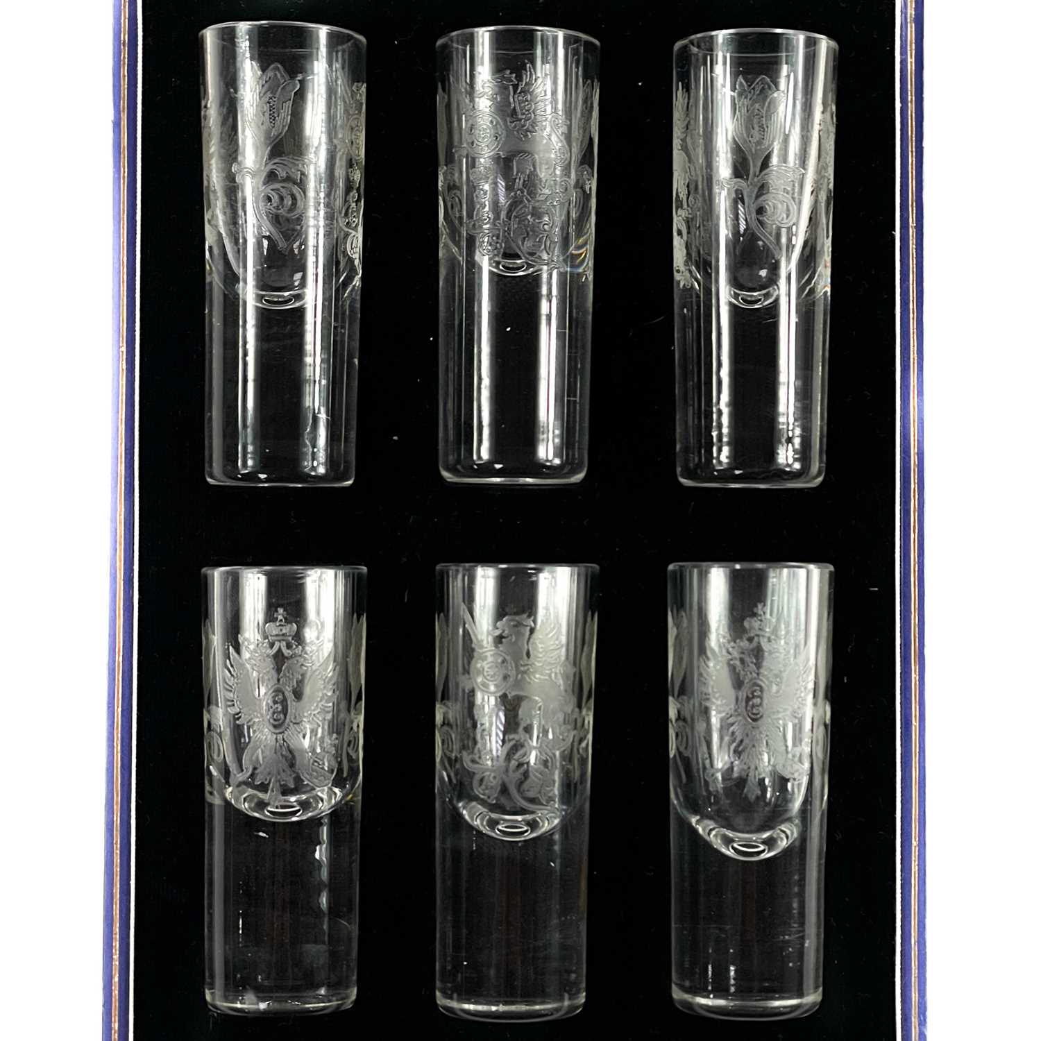 A set of six Russian imperial cylindrical vodka glasses. - Image 2 of 9